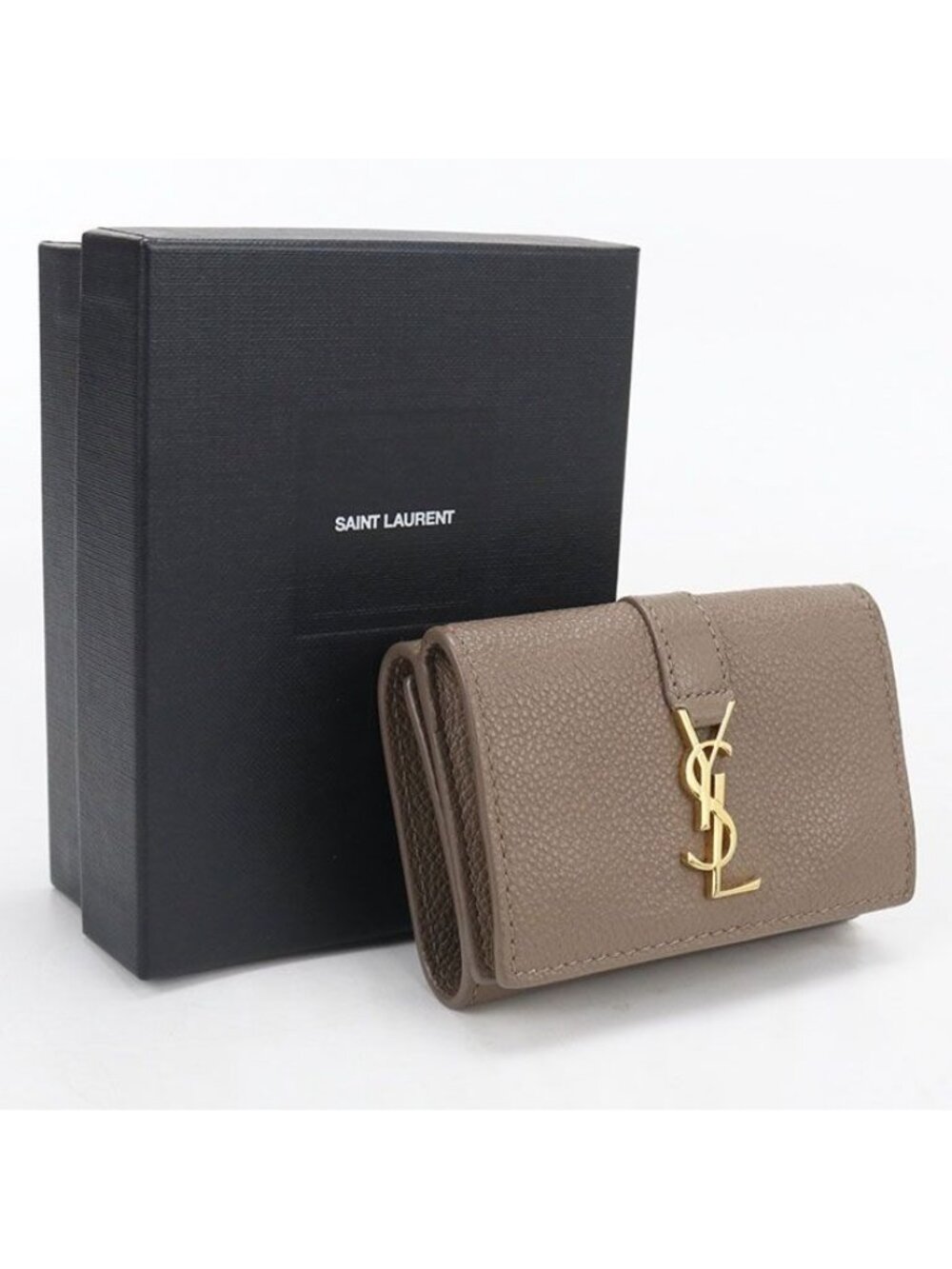 Saint Laurent Origami Tiny Wallet YSL Line Trifold Gray Leather
